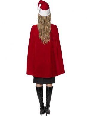 Luxe Miss Santa Cape - lange rode Kerstvrouw cape met bont, inclusief kerstmuts