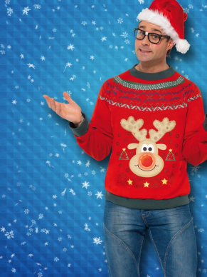Kerst Trui met Rendier en LED lichtjes - super leuke en lekker warme rode trui met rendier print. Helemaal leuk: in de neus van het rendier zit een LED lichtje!