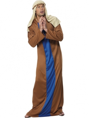 Josef Kostuum - lang blauw - bruin gewaad en hoofddoek.