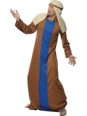 Josef Kostuum - lang blauw - bruin gewaad en hoofddoek.