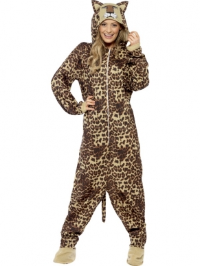 Luipaard Onesie Kostuum - onesie met luipaard print en capuchon met oortjes. We verkopen nog veel meer leuke onesies in onze webshop!