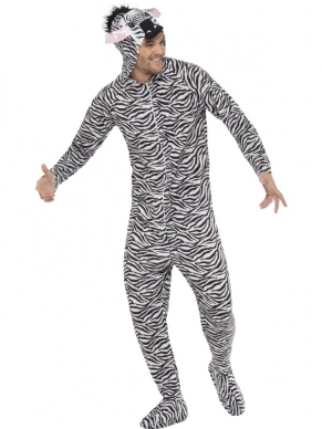 Zebra Onesie Kostuum - onesie met zebra print en capuchon met oortjes. We verkopen nog veel meer leuke onesies in onze webshop!