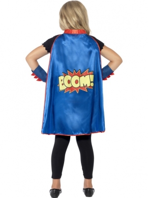 Superheld Kinder Verkleedset - 3-delige superheld verkleedset, inclusief blauwe cape, blauw oogmasker en en bijpassende polsbandjes.