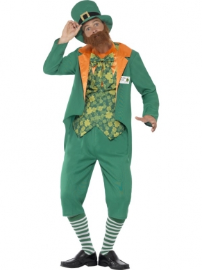 Geweldig kostuum voor St. Patricks Day!Sheamus Craic Kostuum met een jasje, een waistcoat (gilet), een te gekke broek met nepbillen. Ook bijpassend een hoed en de baard.  