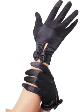 Korte zwarte handschoenen (gloves) met een strik.