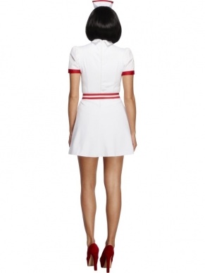 Mooi Fever Bed Side Nurse Kostuum.Prachtige verkleedkleding inbegrepen zijn: de jurk, het onderjurkje, een riem en de hoofdband. 
Maak je outfit af met sexy hold-ups!